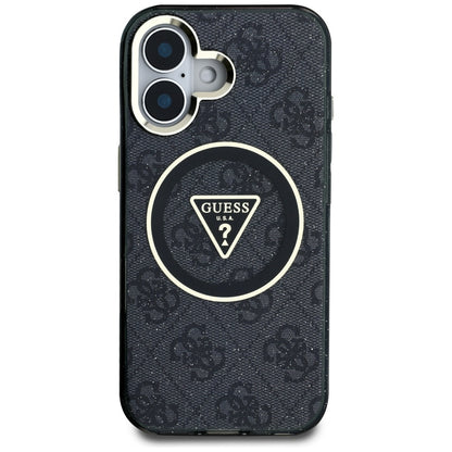 MagSafe hoesje voor Apple iPhone 16, Guess, IML Glitter 4G Circle Triangle, Zwart