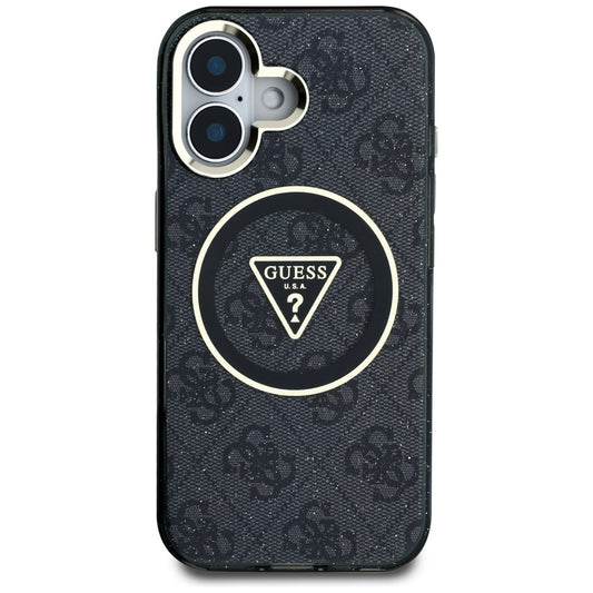 MagSafe hoesje voor Apple iPhone 16, Guess, IML Glitter 4G Circle Triangle, Zwart