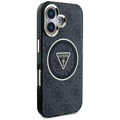 MagSafe hoesje voor Apple iPhone 16, Guess, IML Glitter 4G Circle Triangle, Zwart