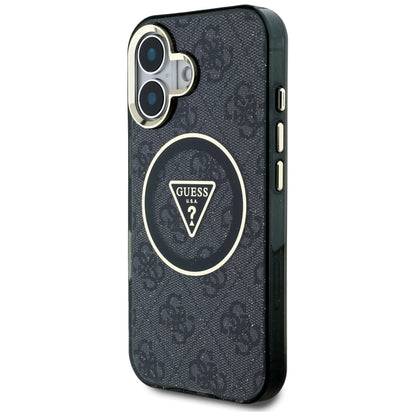 MagSafe hoesje voor Apple iPhone 16, Guess, IML Glitter 4G Circle Triangle, Zwart