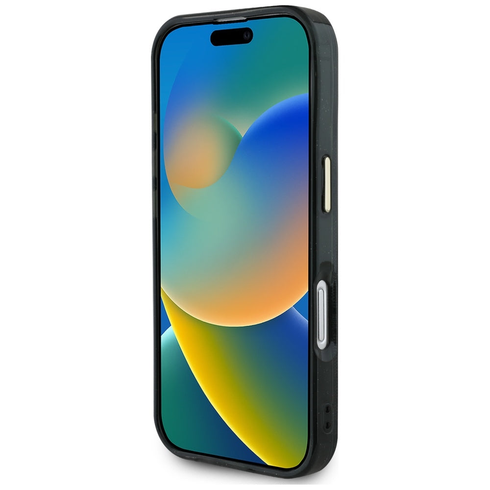 MagSafe hoesje voor Apple iPhone 16, Guess, IML Glitter 4G Circle Triangle, Zwart