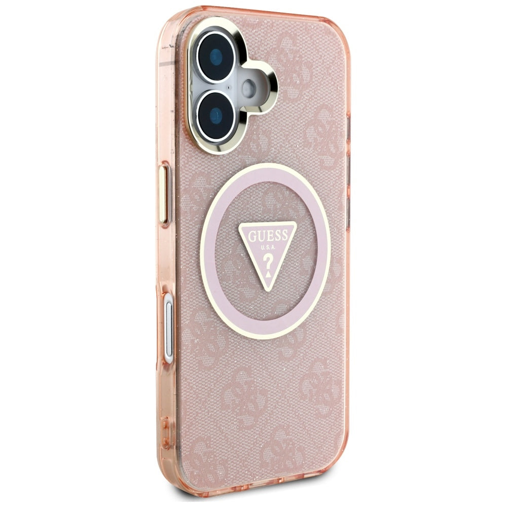 MagSafe hoesje voor Apple iPhone 16, Guess, IML Glitter 4G Circle Triangle, Roze