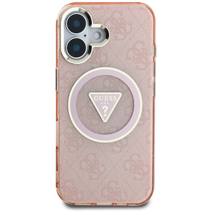 MagSafe hoesje voor Apple iPhone 16, Guess, IML Glitter 4G Circle Triangle, Roze
