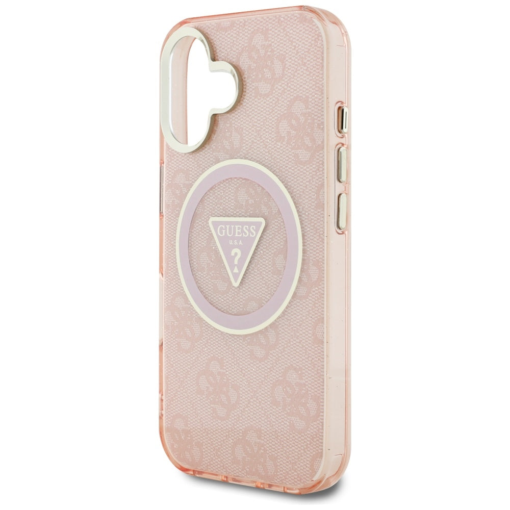 MagSafe hoesje voor Apple iPhone 16, Guess, IML Glitter 4G Circle Triangle, Roze