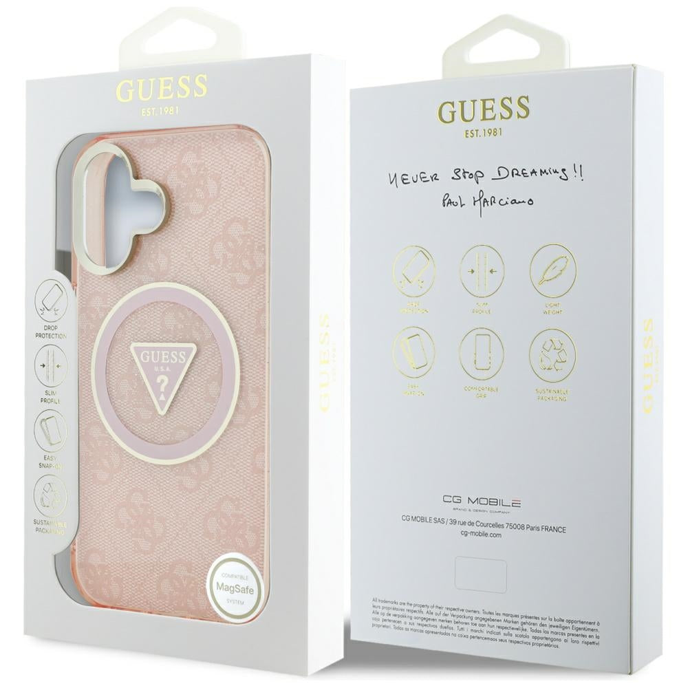 MagSafe hoesje voor Apple iPhone 16, Guess, IML Glitter 4G Circle Triangle, Roze