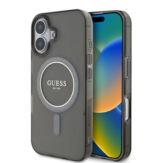 MagSafe hoesje voor Apple iPhone 16, Guess, IML Glitter Circle, Zwart