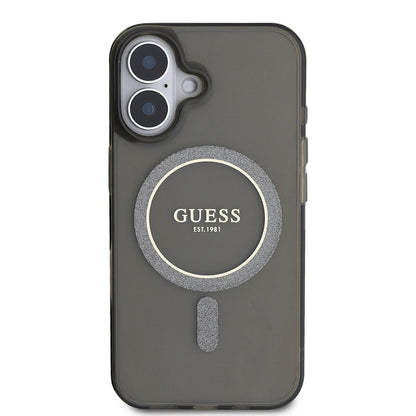 MagSafe hoesje voor Apple iPhone 16, Guess, IML Glitter Circle, Zwart
