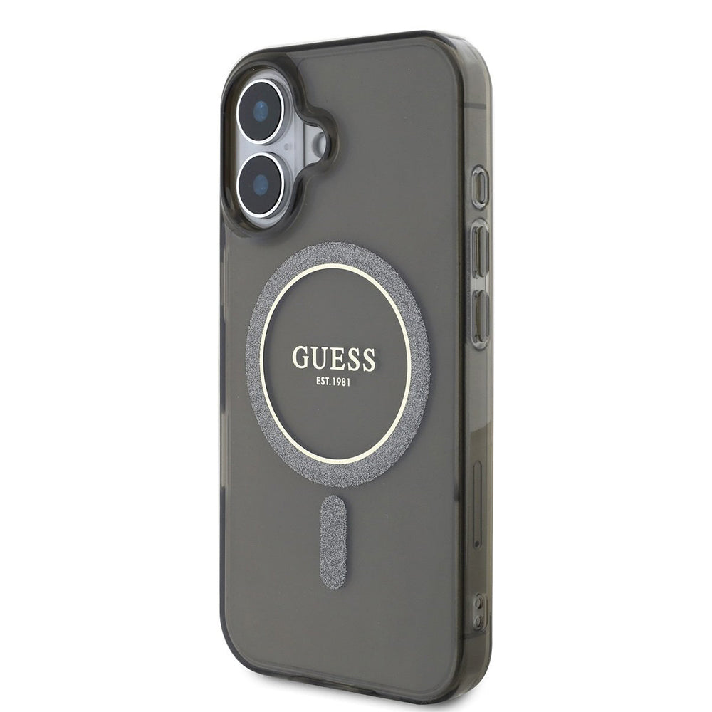 MagSafe hoesje voor Apple iPhone 16, Guess, IML Glitter Circle, Zwart