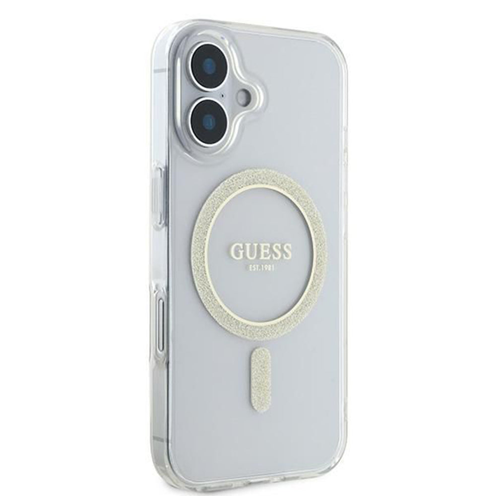 MagSafe hoesje voor Apple iPhone 16, Guess, IML Glitter Circle, Transparant