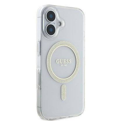 MagSafe hoesje voor Apple iPhone 16, Guess, IML Glitter Circle, Transparant