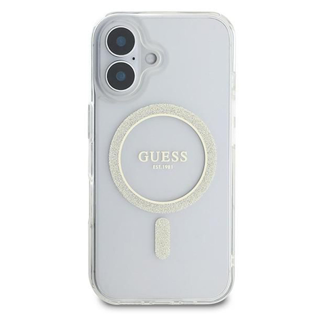 MagSafe hoesje voor Apple iPhone 16, Guess, IML Glitter Circle, Transparant