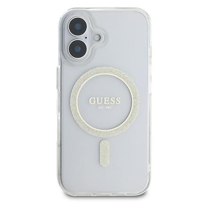MagSafe hoesje voor Apple iPhone 16, Guess, IML Glitter Circle, Transparant