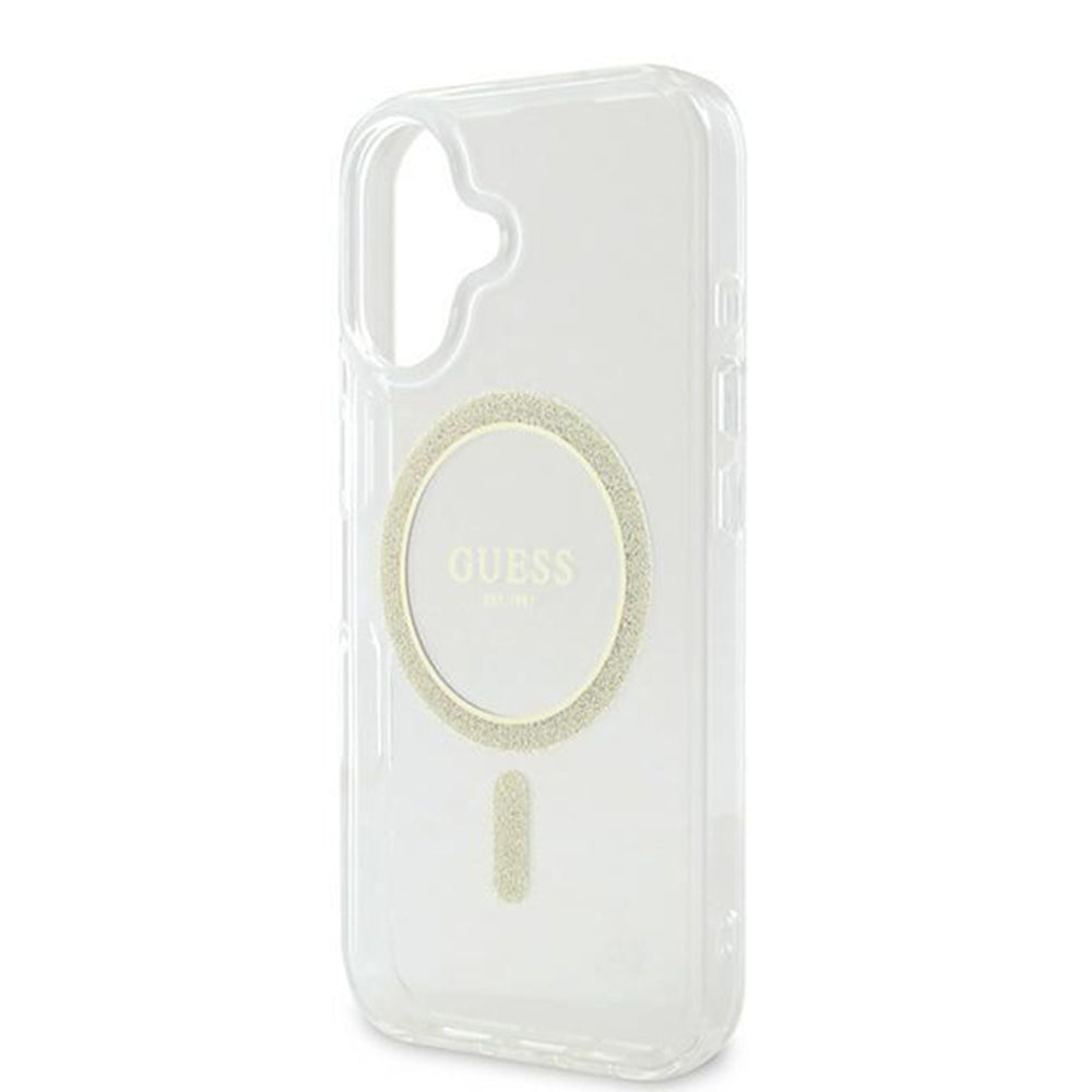 MagSafe hoesje voor Apple iPhone 16, Guess, IML Glitter Circle, Transparant