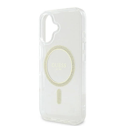 MagSafe hoesje voor Apple iPhone 16, Guess, IML Glitter Circle, Transparant