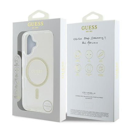 MagSafe hoesje voor Apple iPhone 16, Guess, IML Glitter Circle, Transparant