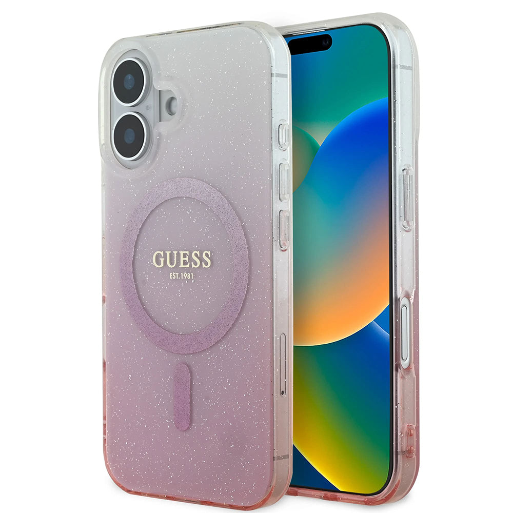 MagSafe hoesje voor Apple iPhone 16, Guess, IML Glitter Gradient, Roze