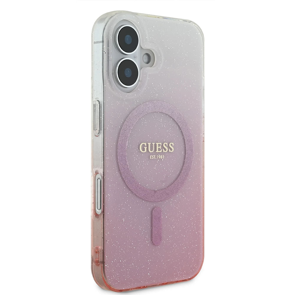 MagSafe hoesje voor Apple iPhone 16, Guess, IML Glitter Gradient, Roze