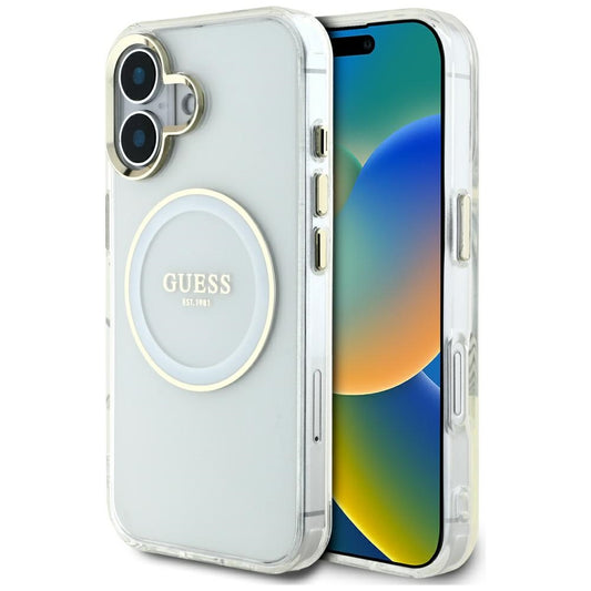 MagSafe hoesje voor Apple iPhone 16, Guess, IML Metal Colored Circle, Wit