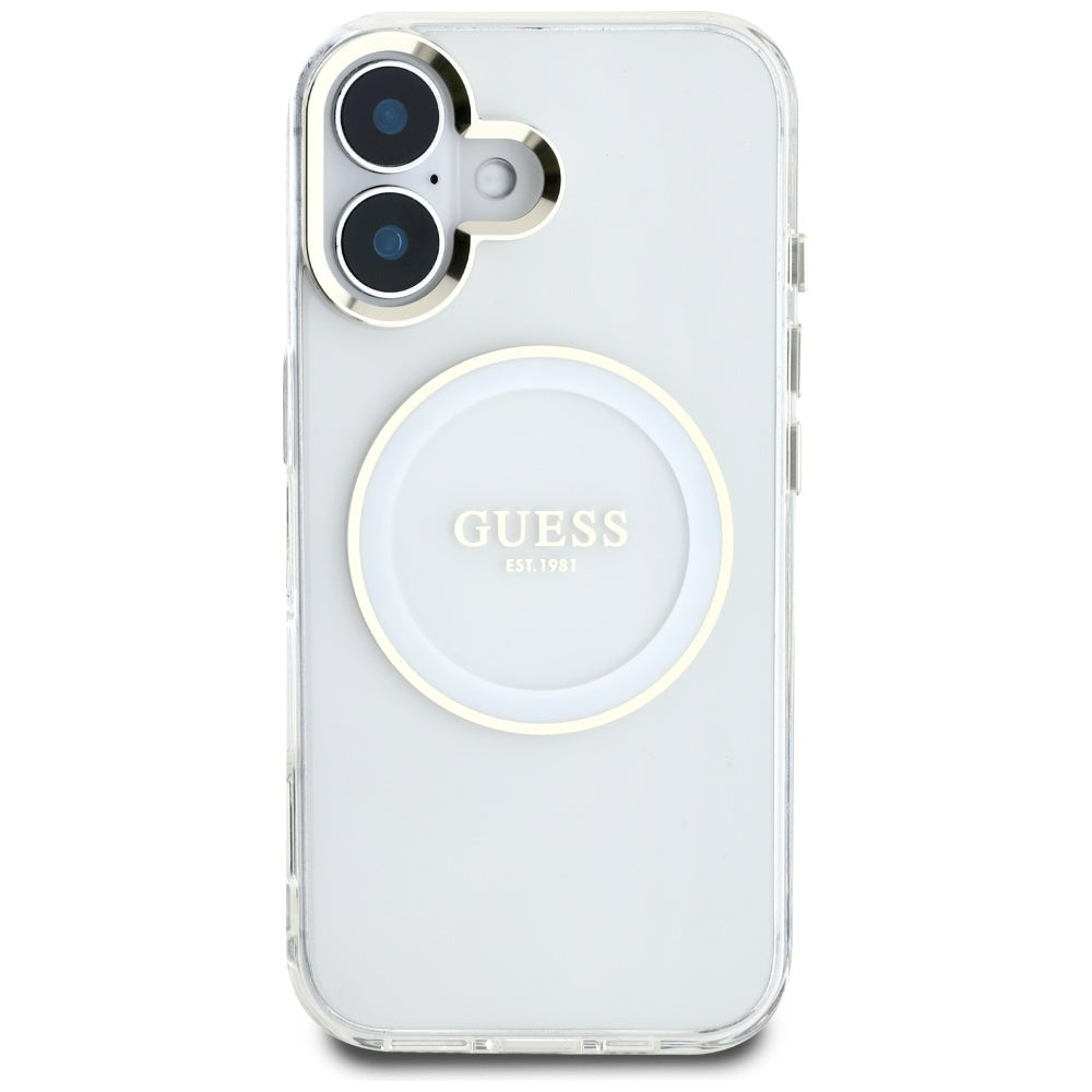 MagSafe hoesje voor Apple iPhone 16, Guess, IML Metal Colored Circle, Wit