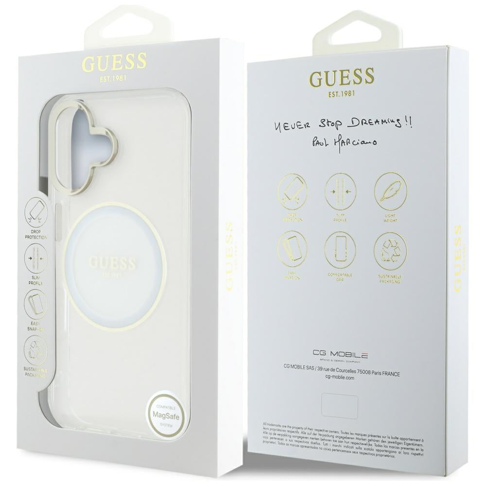 MagSafe hoesje voor Apple iPhone 16, Guess, IML Metal Colored Circle, Wit