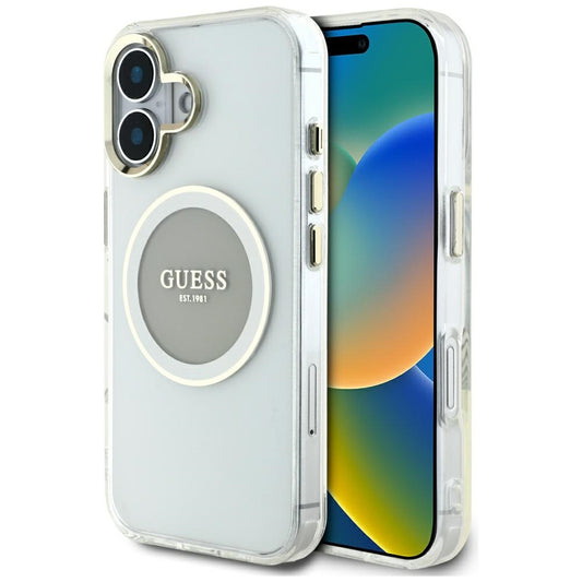 MagSafe hoesje voor Apple iPhone 16, Guess, IML Metal Colored Circle, Gri