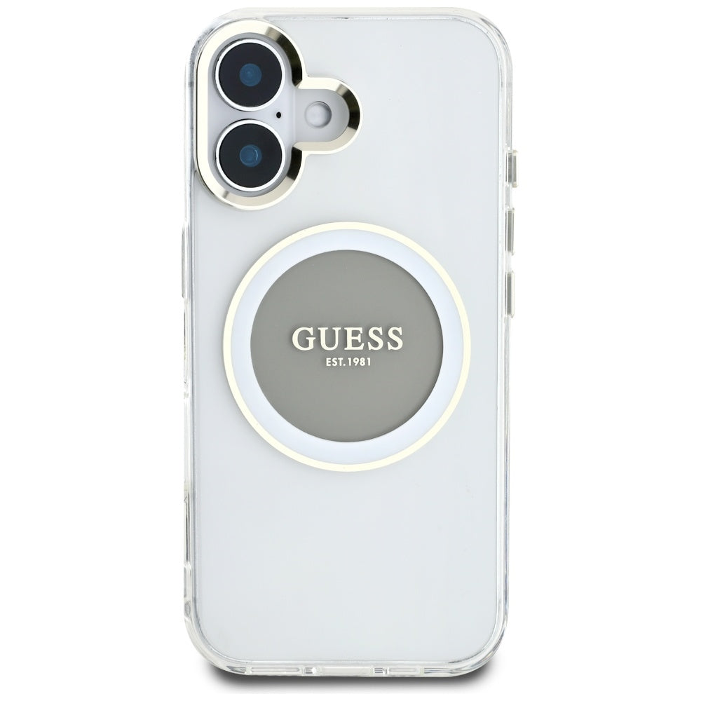 MagSafe hoesje voor Apple iPhone 16, Guess, IML Metal Colored Circle, Gri