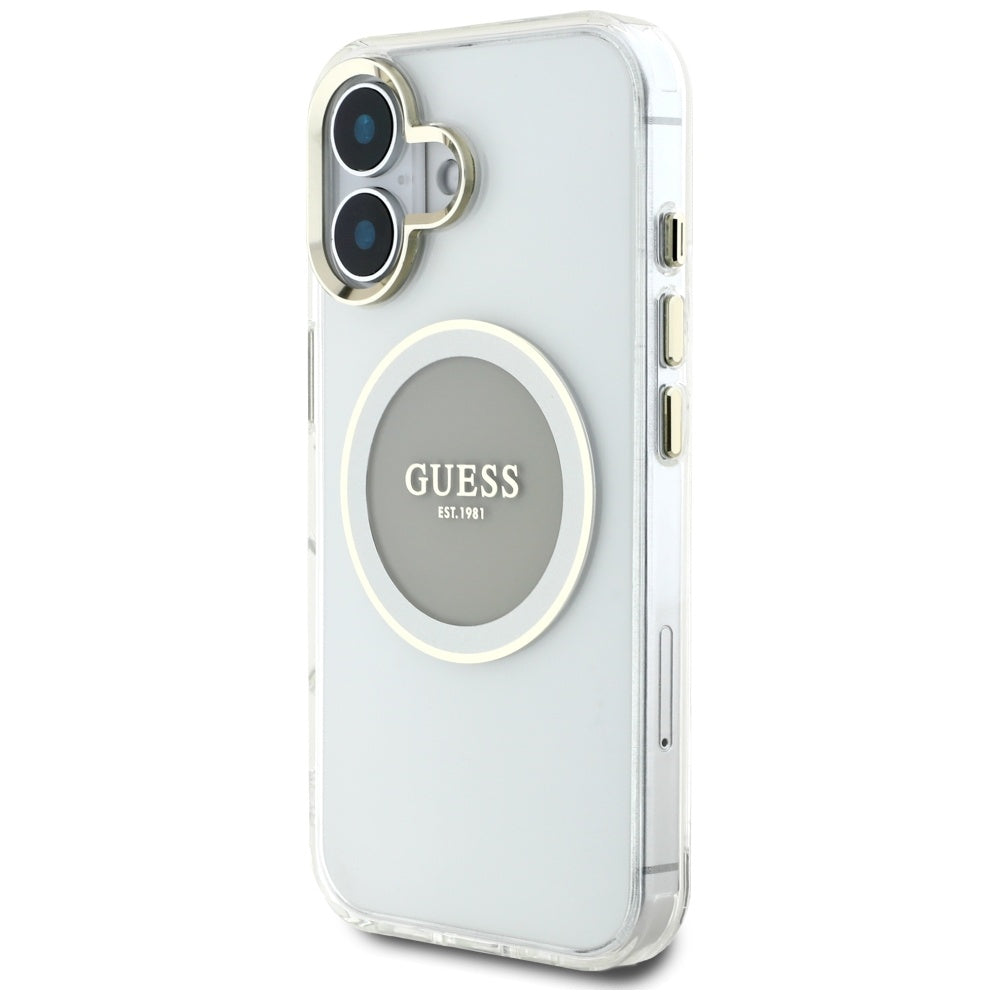 MagSafe hoesje voor Apple iPhone 16, Guess, IML Metal Colored Circle, Gri