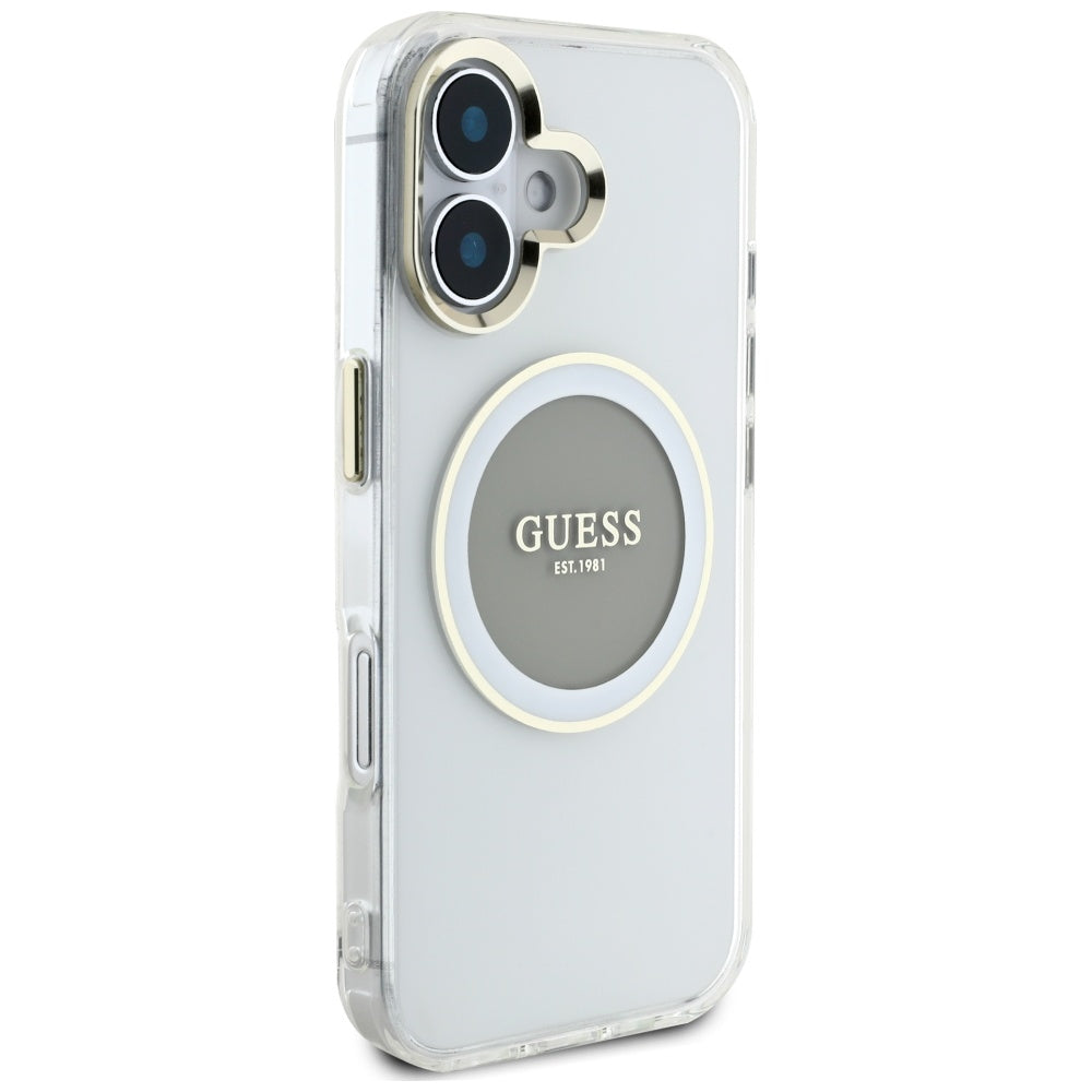 MagSafe hoesje voor Apple iPhone 16, Guess, IML Metal Colored Circle, Gri