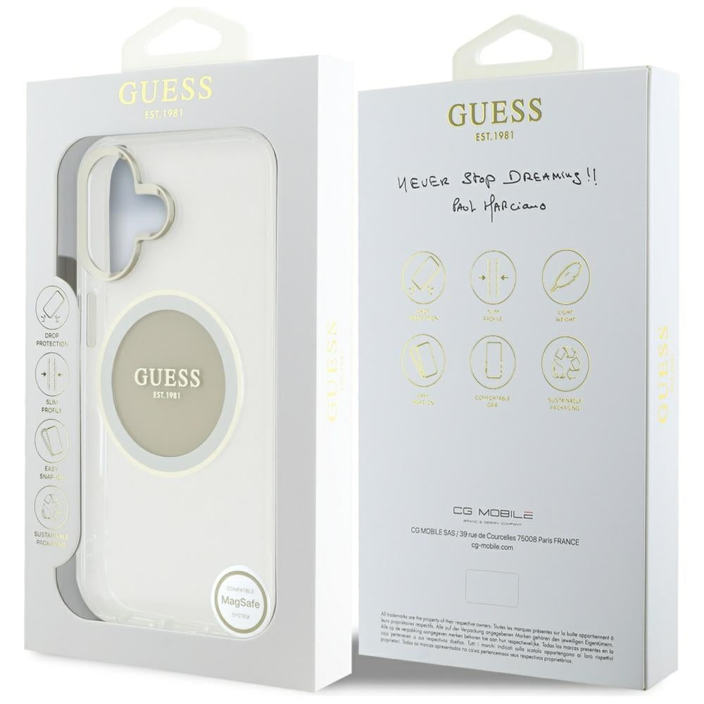 MagSafe hoesje voor Apple iPhone 16, Guess, IML Metal Colored Circle, Gri