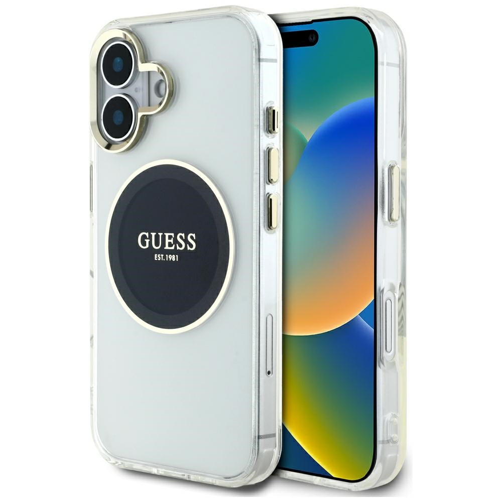 MagSafe hoesje voor Apple iPhone 16, Guess, IML Metal Colored Circle, Zwart
