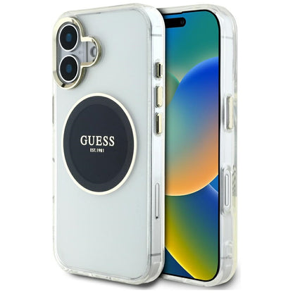 MagSafe hoesje voor Apple iPhone 16, Guess, IML Metal Colored Circle, Zwart