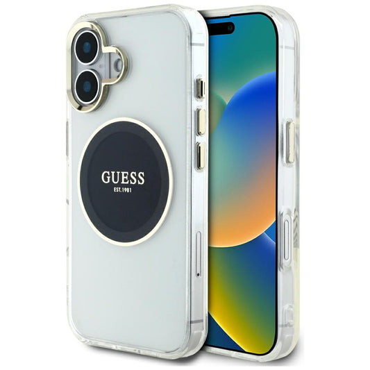 MagSafe hoesje voor Apple iPhone 16, Guess, IML Metal Colored Circle, Zwart