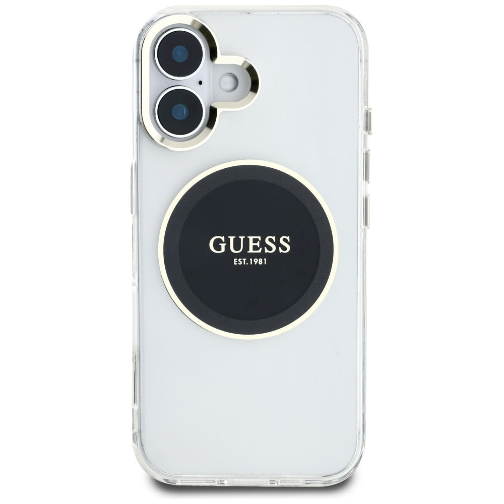MagSafe hoesje voor Apple iPhone 16, Guess, IML Metal Colored Circle, Zwart