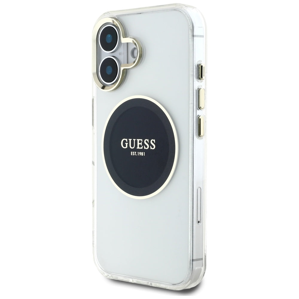MagSafe hoesje voor Apple iPhone 16, Guess, IML Metal Colored Circle, Zwart