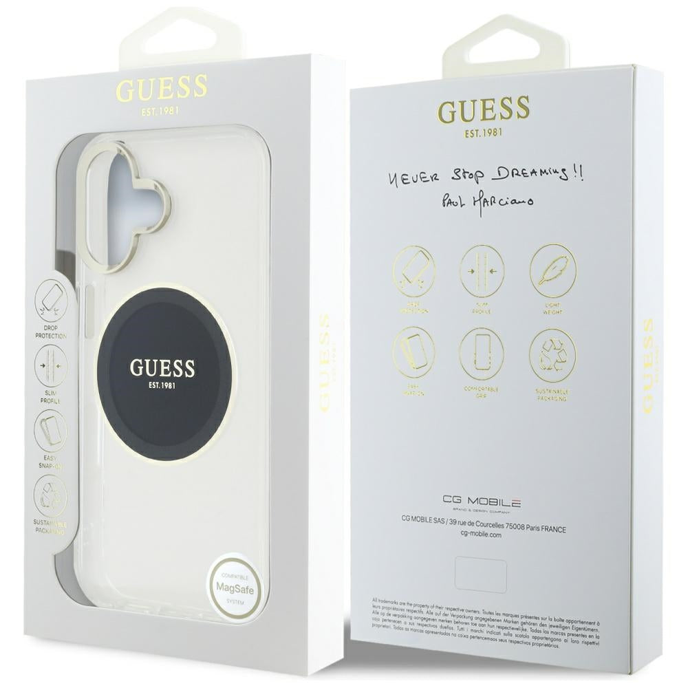 MagSafe hoesje voor Apple iPhone 16, Guess, IML Metal Colored Circle, Zwart