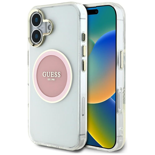 MagSafe hoesje voor Apple iPhone 16, Guess, IML Metal Colored Circle, Roze