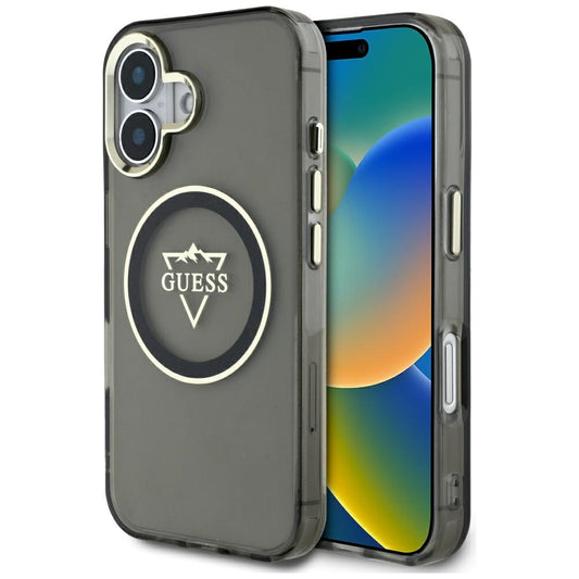 MagSafe hoesje voor Apple iPhone 16, Guess, IML Metal Mountain Logo, Zwart