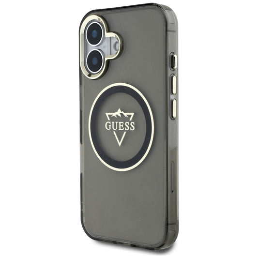MagSafe hoesje voor Apple iPhone 16, Guess, IML Metal Mountain Logo, Zwart