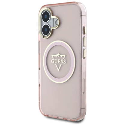 MagSafe hoesje voor Apple iPhone 16, Guess, IML Metal Mountain Logo, Roze