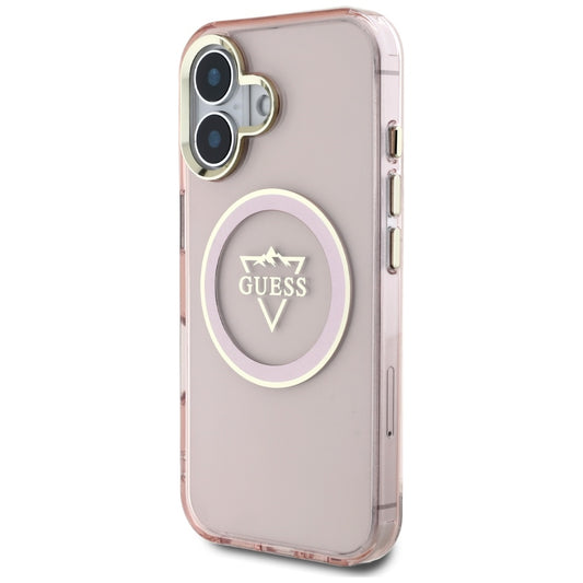 MagSafe hoesje voor Apple iPhone 16, Guess, IML Metal Mountain Logo, Roze