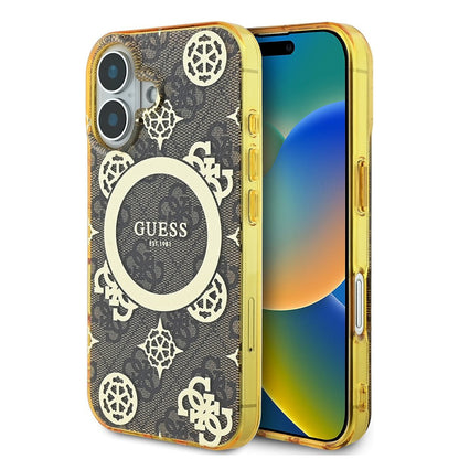 MagSafe hoesje voor Apple iPhone 16, Guess, IML Peony On 4G Background, Bruin