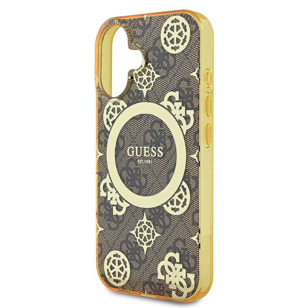 MagSafe hoesje voor Apple iPhone 16, Guess, IML Peony On 4G Background, Bruin