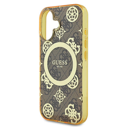 MagSafe hoesje voor Apple iPhone 16, Guess, IML Peony On 4G Background, Bruin