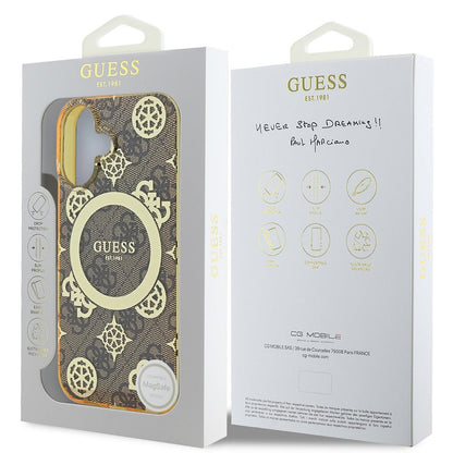 MagSafe hoesje voor Apple iPhone 16, Guess, IML Peony On 4G Background, Bruin