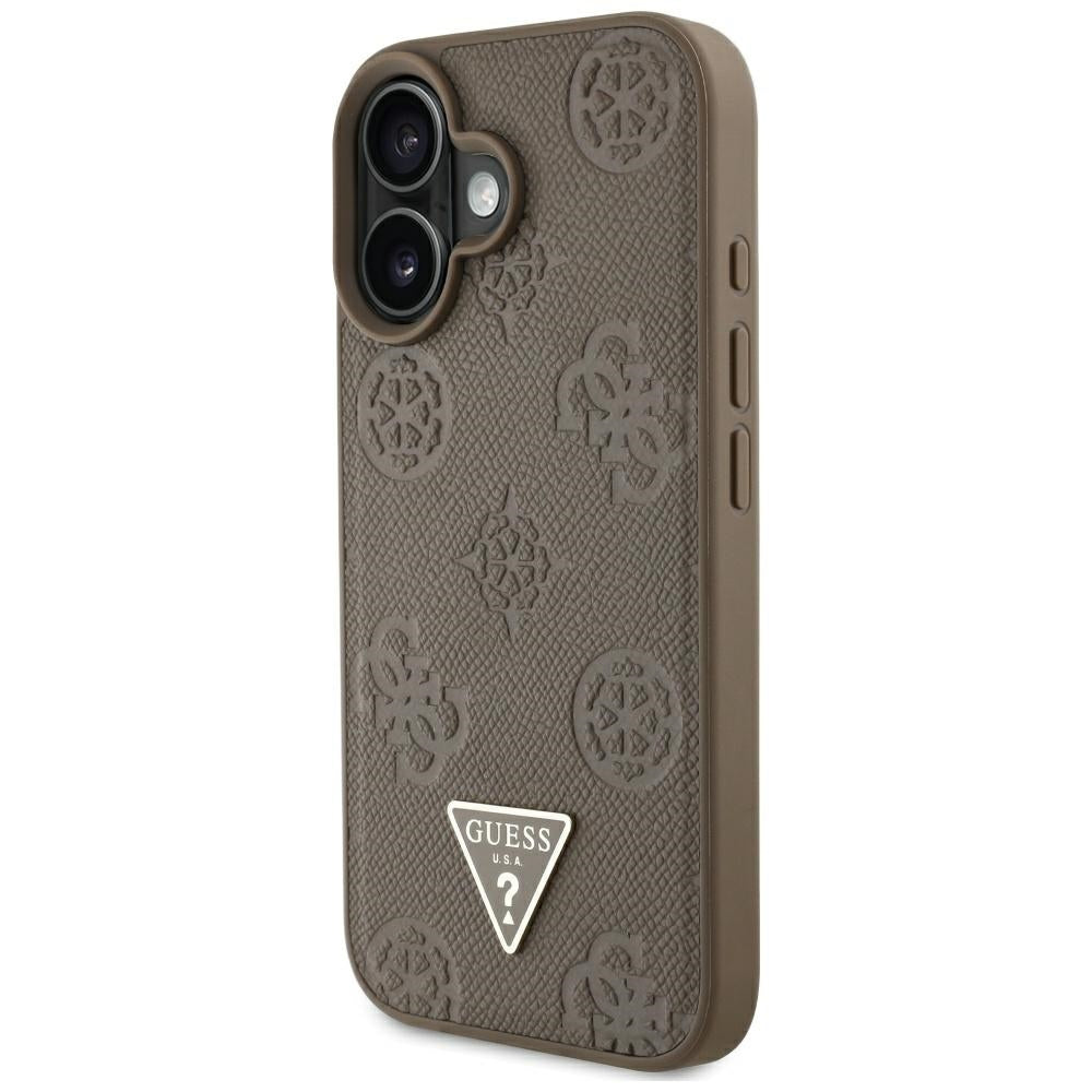 MagSafe hoes voor Apple iPhone 16, Guess, Peony Grained Hot Stamp Triangle, Bruin