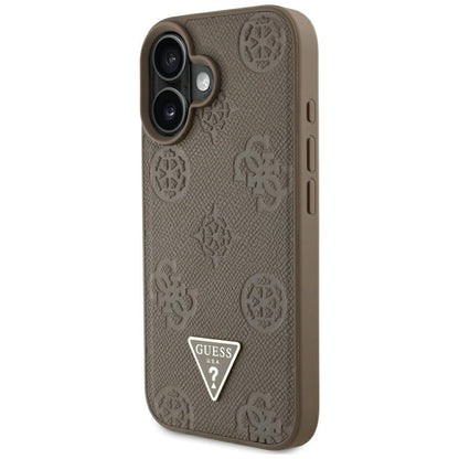 MagSafe hoes voor Apple iPhone 16, Guess, Peony Grained Hot Stamp Triangle, Bruin