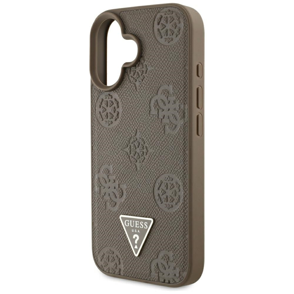 MagSafe hoes voor Apple iPhone 16, Guess, Peony Grained Hot Stamp Triangle, Bruin