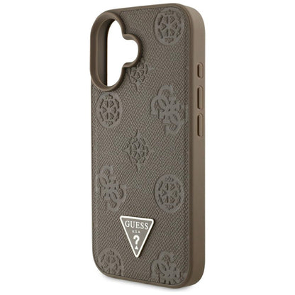 MagSafe hoes voor Apple iPhone 16, Guess, Peony Grained Hot Stamp Triangle, Bruin