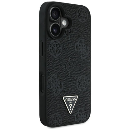 MagSafe hoes voor Apple iPhone 16, Guess, Peony Grained Hot Stamp Triangle, Zwart