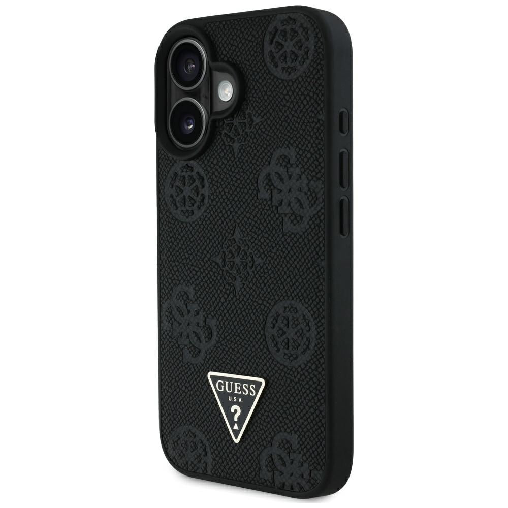 MagSafe hoes voor Apple iPhone 16, Guess, Peony Grained Hot Stamp Triangle, Zwart